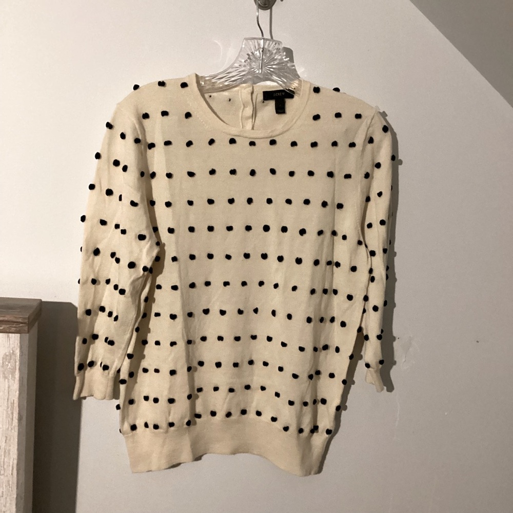 J. Crew Cream Sweater with Black Pom Dot Texture